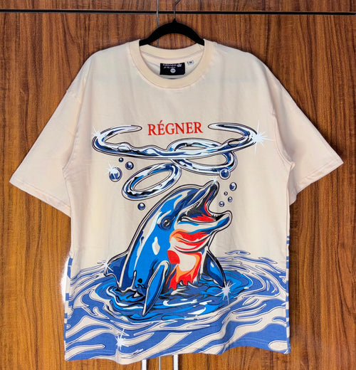 RÉGNER The Dolphin oversized 280 GSM terry cotton T-shirt with detailed dolphin artwork
